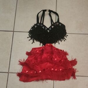 Jazz  Dance Costumes Elegant Black and Red Women's Fringe Ensemble